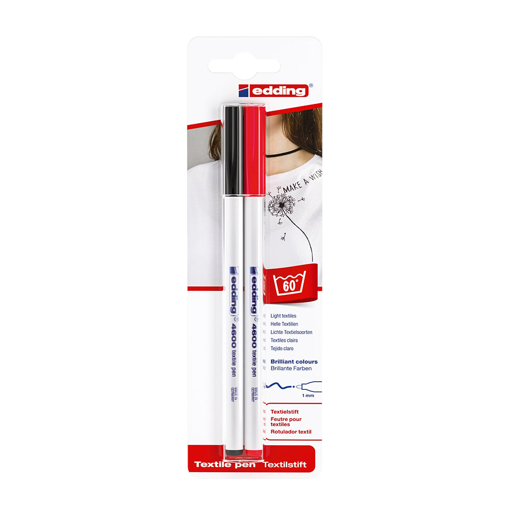 Marker Edding 4600, pentru textile, varf rotund 1 mm, negru/rosu, blister Marker Edding 4600, pentru textile, varf rotund 1 mm, negru/rosu, blister